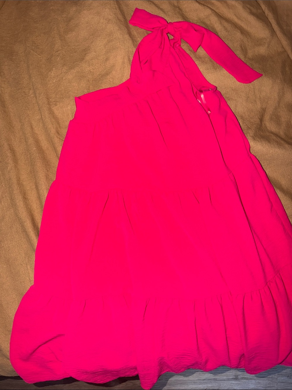 Women’s One-Shoulder Tiered Dress in Bright Pink size Small